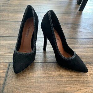 DbDk Fashion Suede Stiletto Black Dress Heels Braided Trim Womens Size 6.5 Shoes